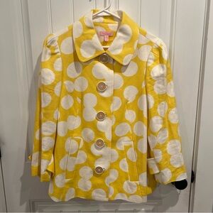 Lilly Pulitzer Yellow Linen Blend Polka Dot Swing Jacket 8
